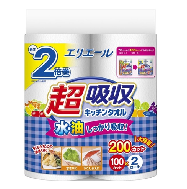 エリエール　超吸収キッチンタオル　２Ｒ100ｶｯﾄ